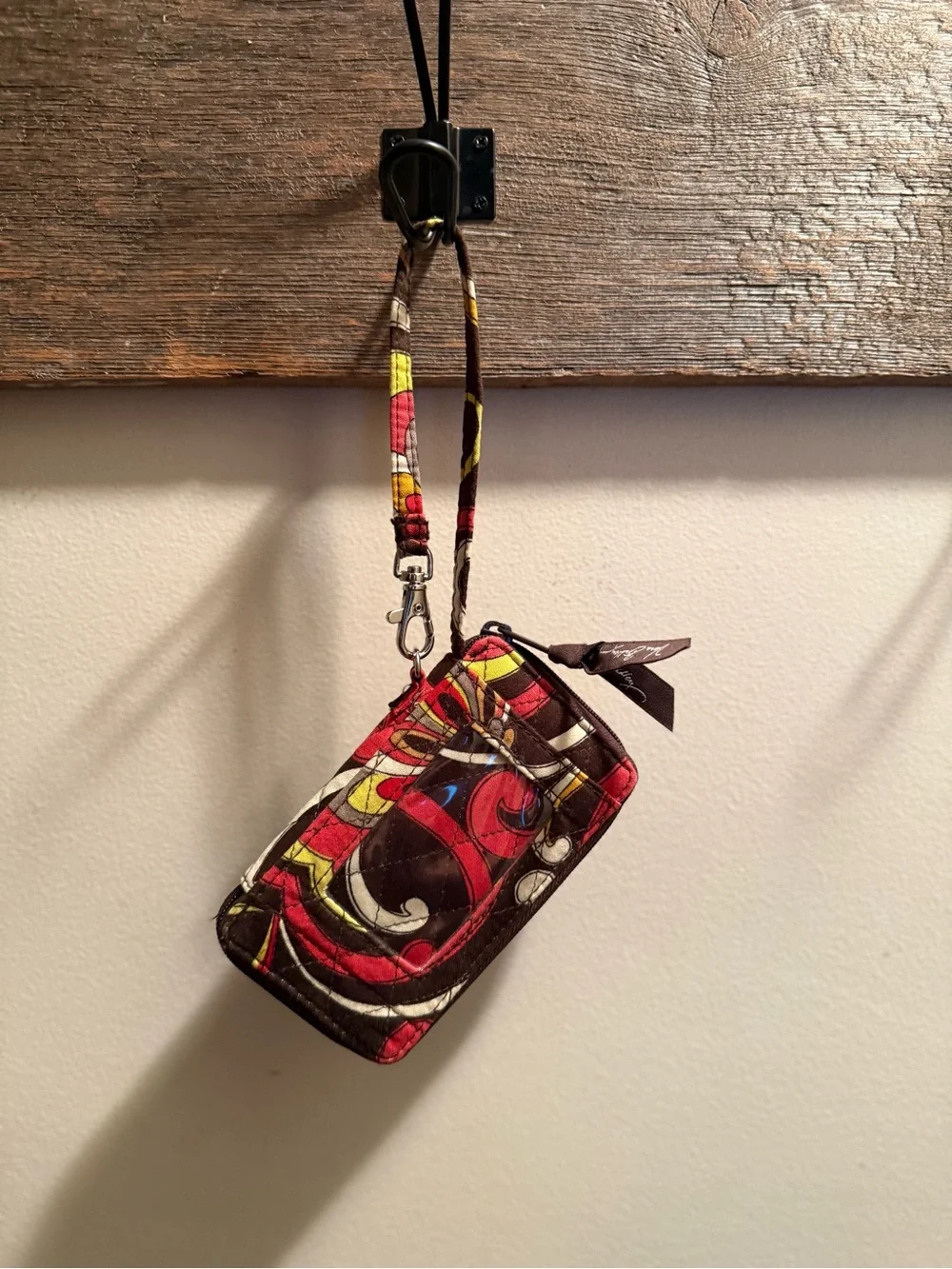 Vera Bradley- Brown Floral Puccini Pattern -Wristlet ID Wallet- Retired
